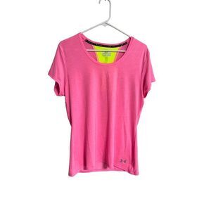 Under Armour heat gear run semi fitted pink athletic shirt‎ size large